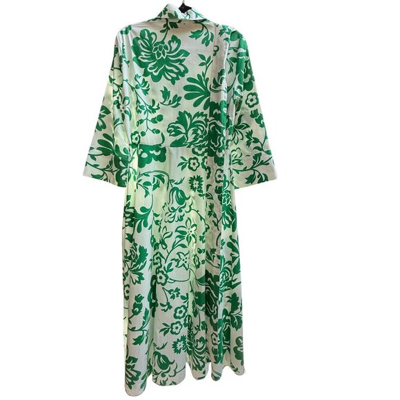 Zara Green & White Floral Print Midi Shirt Dress Size M - Picture 3 of 4